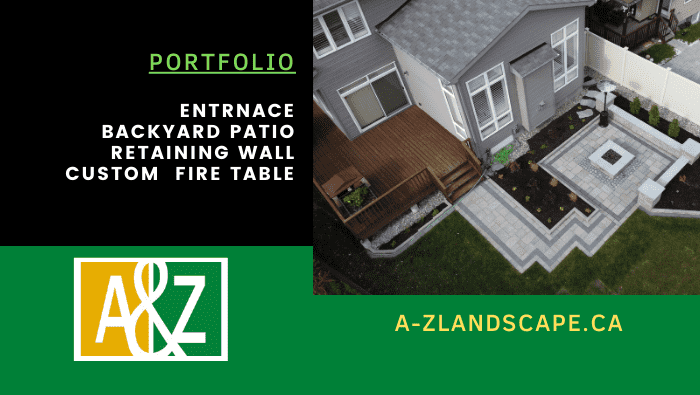 backyard interlock landscaping with natural gas fire table